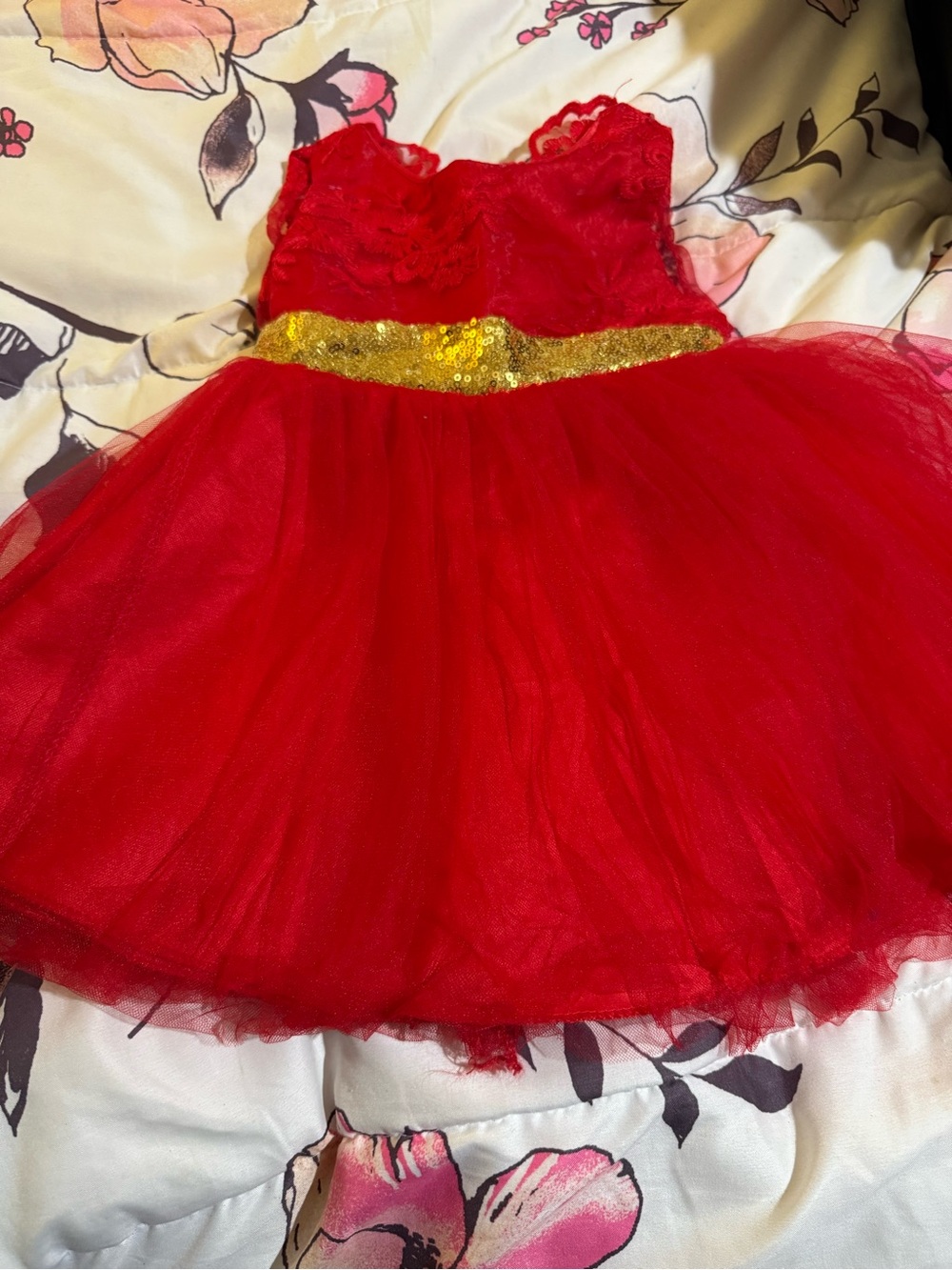 Sparkling Red & Gold Tulle Party Dress for Girls